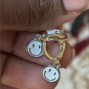 18K Gold Filled White Smiley Emoji Dainty Earrings